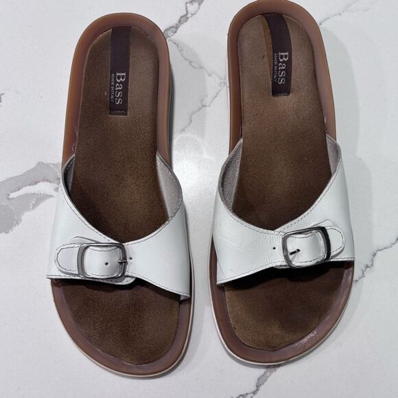 Bass | Vintage Women’s White Leather Slide Buckle Summer Sandals Size 8M - Picture 6 of 10